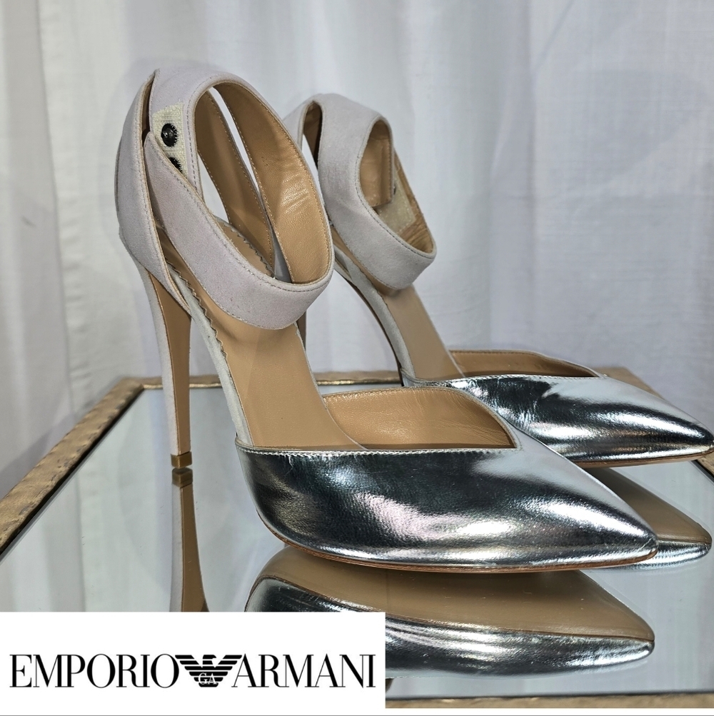 Emporio Armani Metallic Silver Leather Heels - Picture 15 of 15
